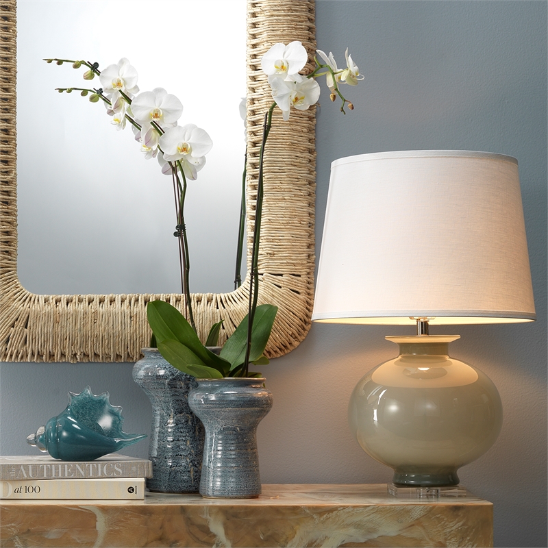 J&D Designs Co Heirloom Modern Glass/Silk Table Lamp in Cornflower Blue/White