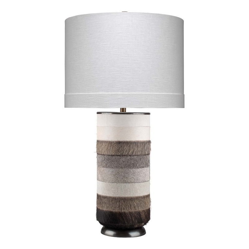 J&D Designs Co Winslow Modern Leather & Steel Table Lamp in Gray/White/Bronze