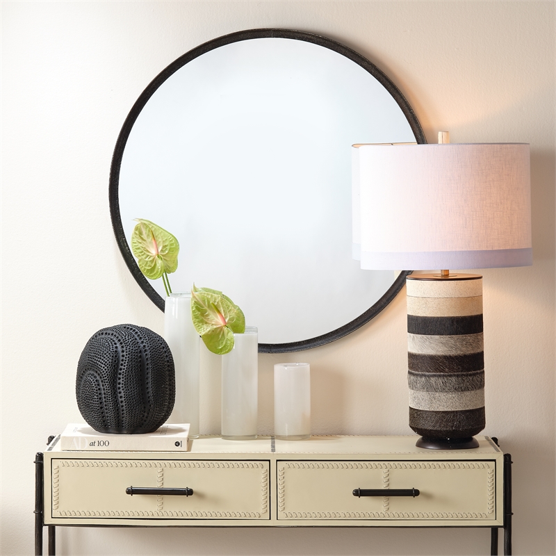 J&D Designs Co Winslow Modern Leather & Steel Table Lamp in Gray/White/Bronze