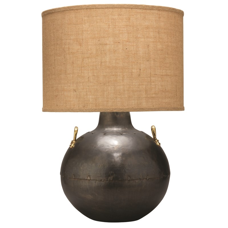 J&D Designs Co Two Handled Kettle Metal/Burlap Table Lamp in Bronze/Natural