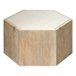 J&D Designs Co Argan Hexagon Wood & Marble Small Table in Natural/White