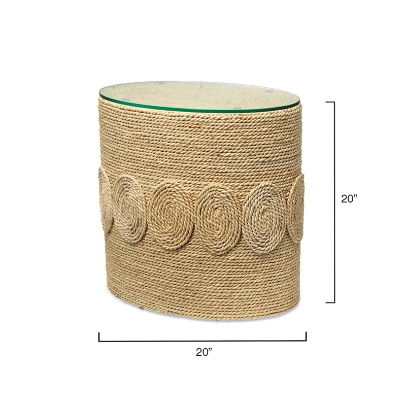 J&D Designs Co Barbados Oval Coastal Rattan & Glass Side Table in Natural