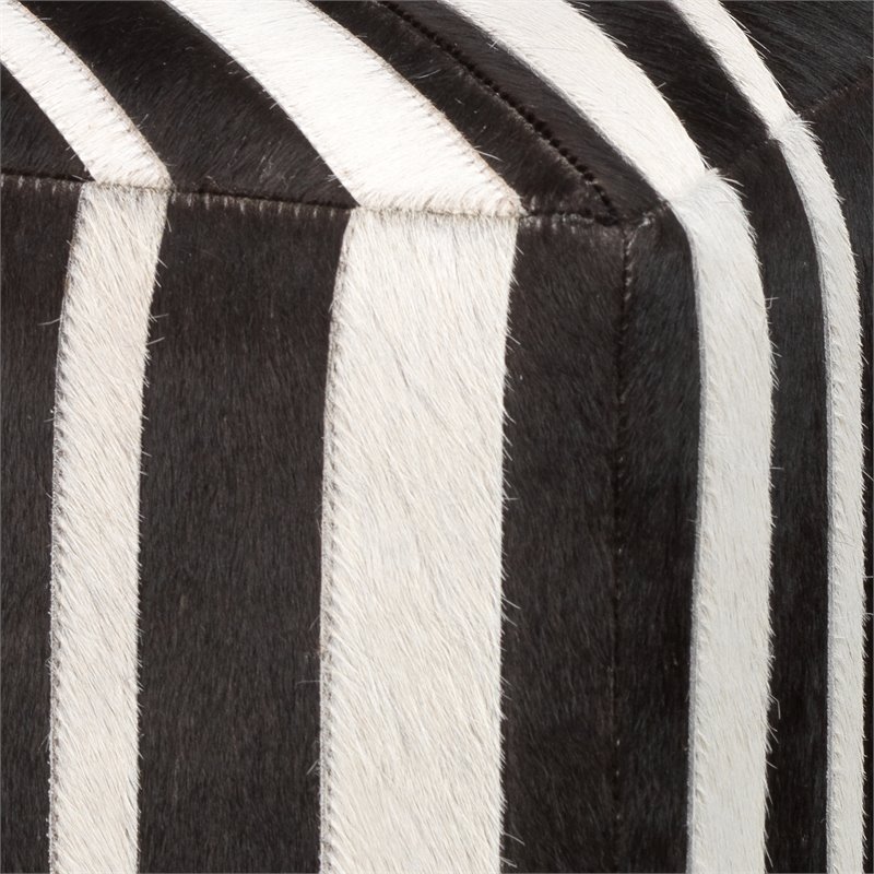 J&D Designs Co Nantucket Upholstered Transitional Leather Ottoman in Brown/White