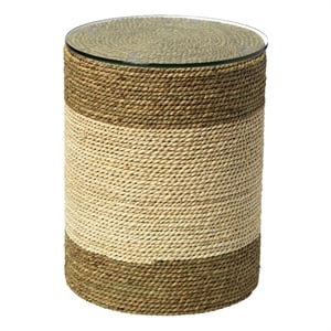 J&D Designs Co Saint Bart's Rattan & Glass Side Table in Natural/Off White
