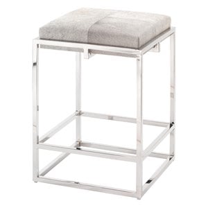 J&D Designs Co Shelby Modern Stainless Steel/Hide Counter Stool in Nickel/Gray