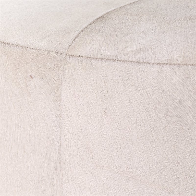 J&D Designs Co Thackeray Large Round Metal/Leather Hide Pouf in White