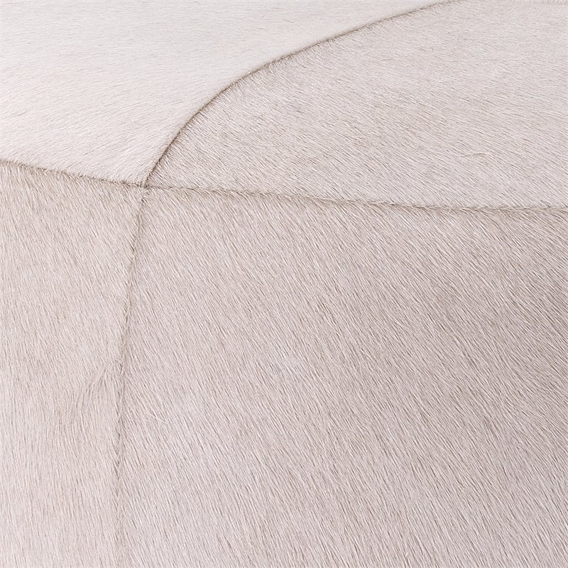 J&D Designs Co Thackeray Small Round Metal/Leather Hide Pouf in White