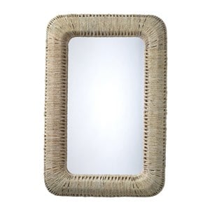 J&D Designs Co Hollis Rectangle Coastal Straw Rope Rattan Wall Mirror in Natural