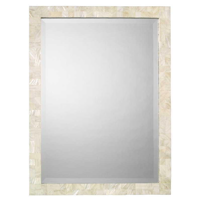 J&D Designs Co Rectangle Contemporary Mop Glass Mirror in Pearl Cream