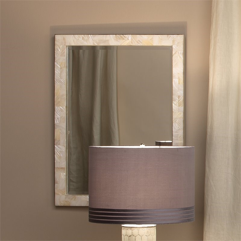 J&D Designs Co Rectangle Contemporary Mop Glass Mirror in Pearl Cream
