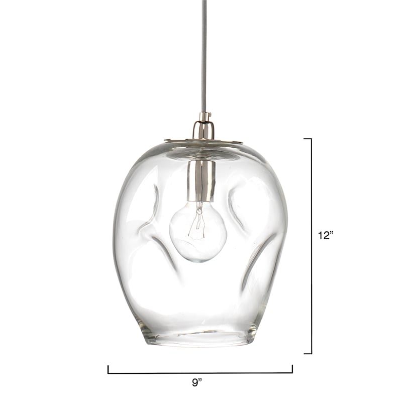 J&D Designs Co Large Coastal Dimpled Glass Pendant in Clear/Silver