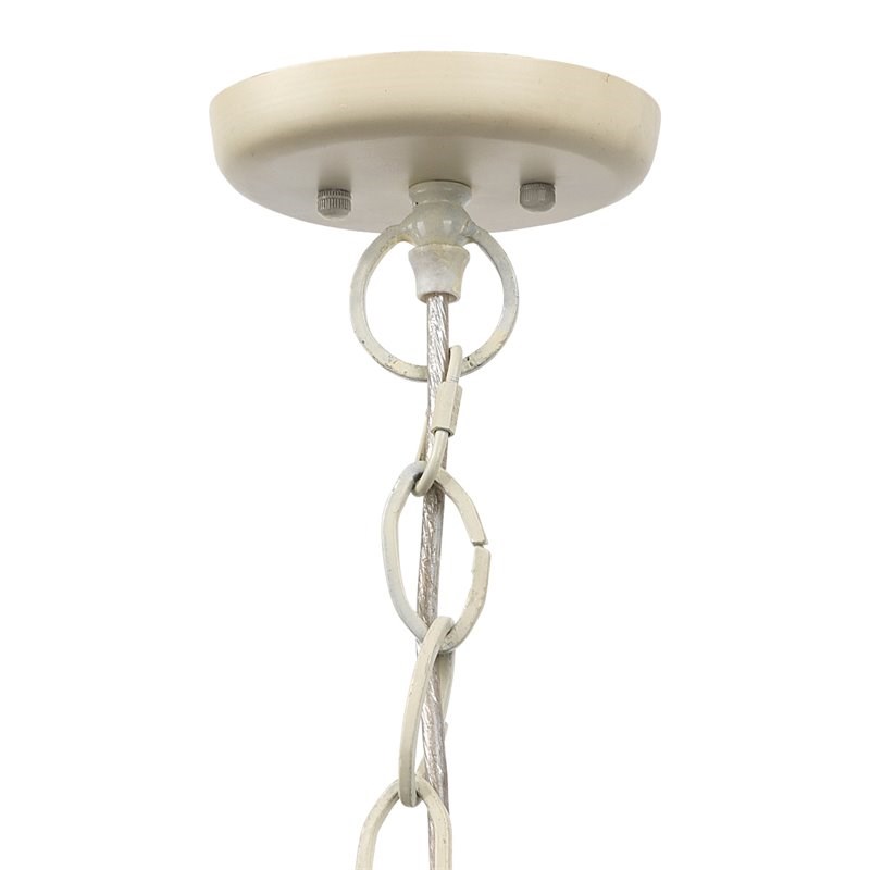 J&D Designs Co High Tide Coastal Iron Mango Wood Pendant in Off White Beads