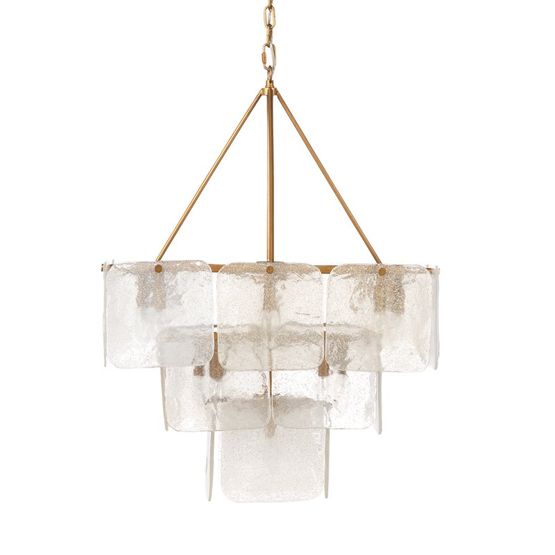 J&D Designs Co Perignon 3-Tier Iron Metal/Glass Chandelier in Antique Brass