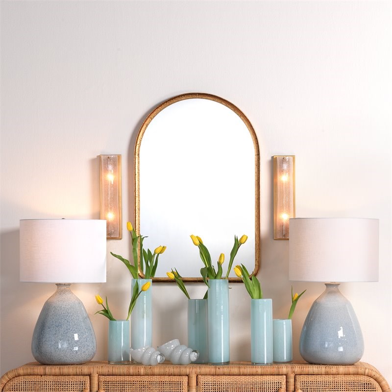 J&D Designs Co Arch Transitional Metal Mirror in Gold Brown Leaf