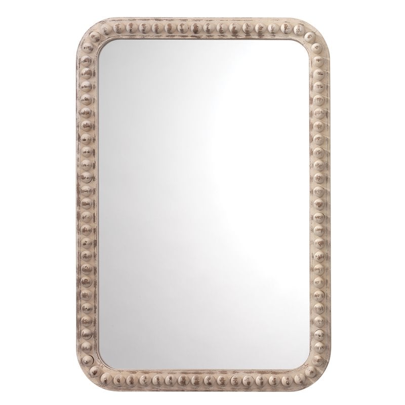 J&D Designs Co Audrey Rectangle Coastal Wood Mirror in White Washed