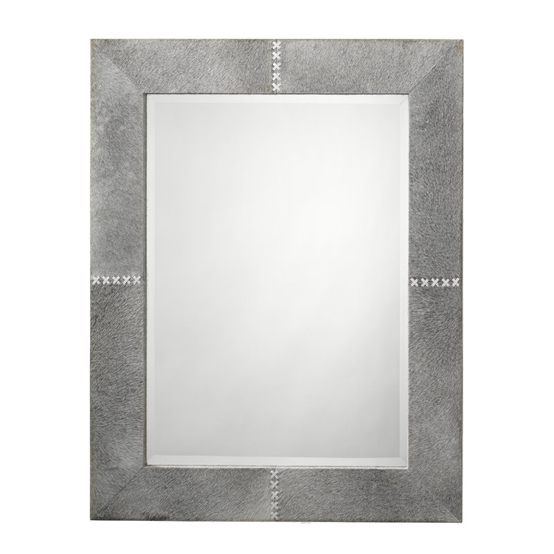 J&D Designs Co Cross Stitch Rectangle Leather Hide Mirror in Gray/White