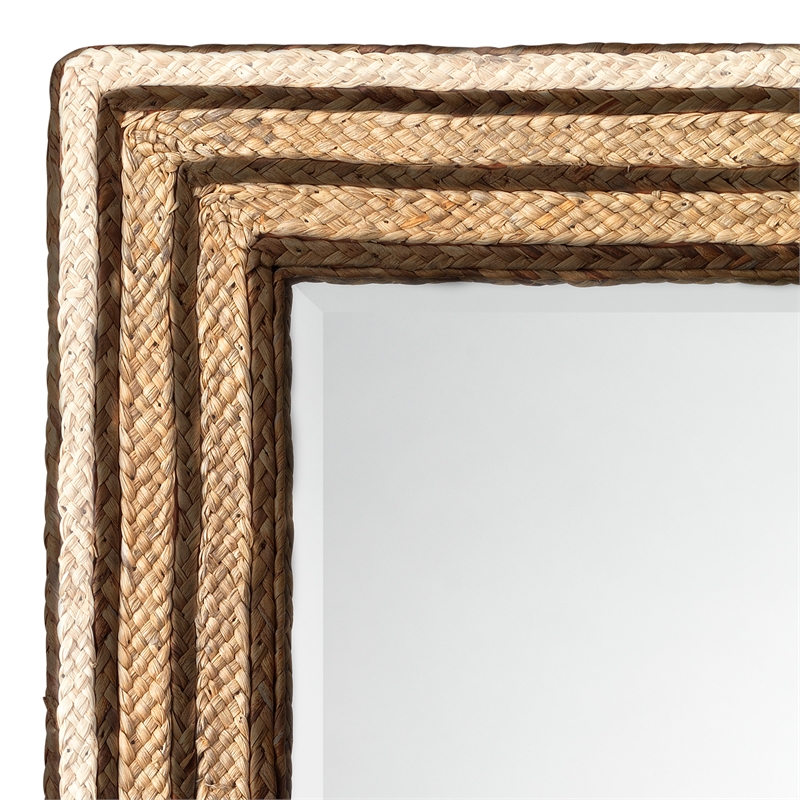 J&D Designs Co Evergreen Rectangle Coastal Glass/Seagrass Mirror in Natural