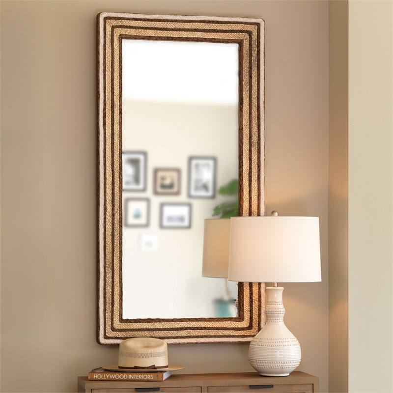 J&D Designs Co Evergreen Rectangle Coastal Glass/Seagrass Mirror in Natural