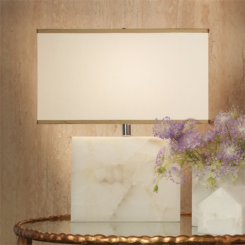J&D Designs Co Borealis Modern Alabaster Stone Table Lamp in White
