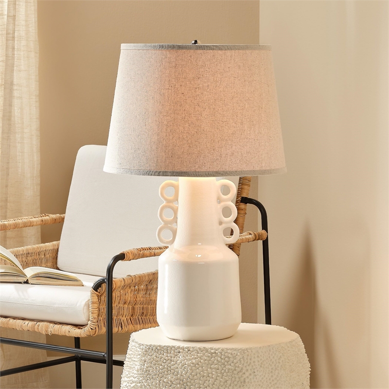 J&D Designs Co Circus Coastal Ceramic Table Lamp with Linen Shades in White