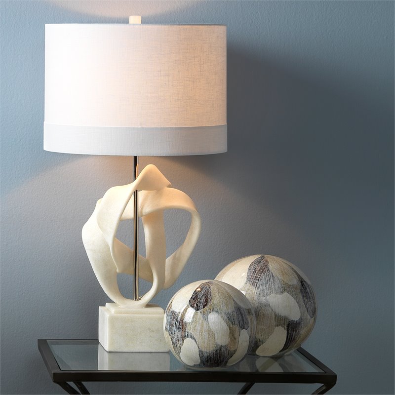 J&D Designs Co Intertwined Modern Table Lamp with Drum Shade in Off White Linen