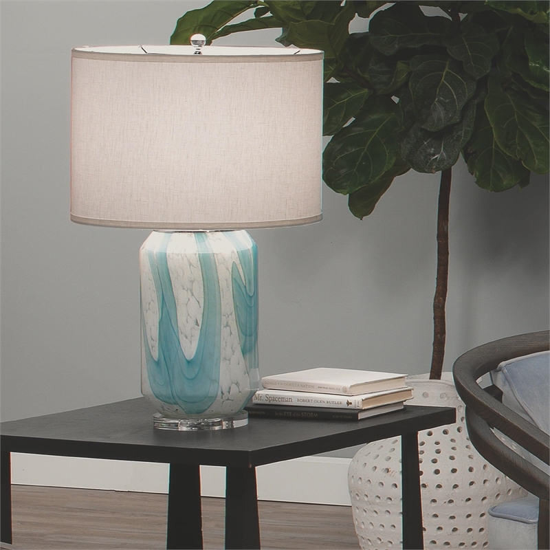 J&D Designs Co Helen Coastal Glass and Acrylic Table Lamp in Pale Blue