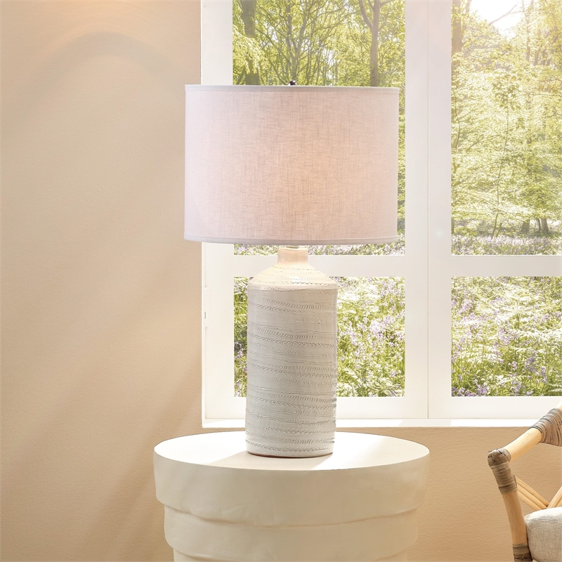 J&D Designs Co Trace Traditional Ceramic Table Lamp in White