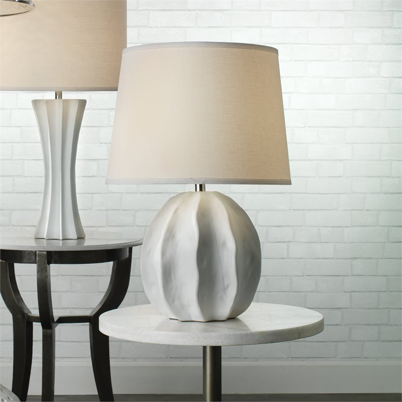 J&D Designs Co Urchin Coastal Ceramic Table Lamp in Matte White