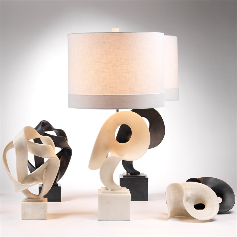 J&D Designs Co Obscure Modern Polyresin Table Lamp With Off White Linen Shade
