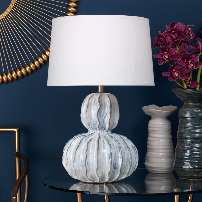 J&D Designs Co Oceane Gourd Coastal Ceramic Table Lamp in White