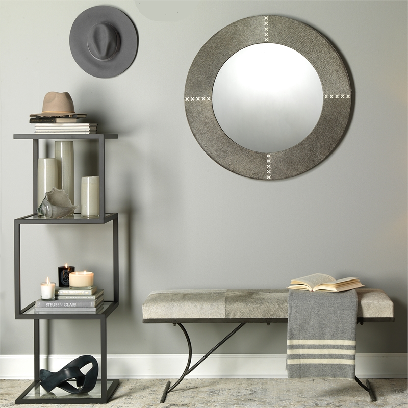 J&D Designs Co Round Traditional Glass Cross Stitch Mirror in Gray