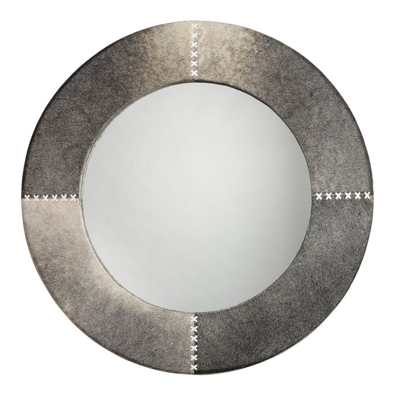 J&D Designs Co Round Traditional Glass Cross Stitch Mirror in Gray