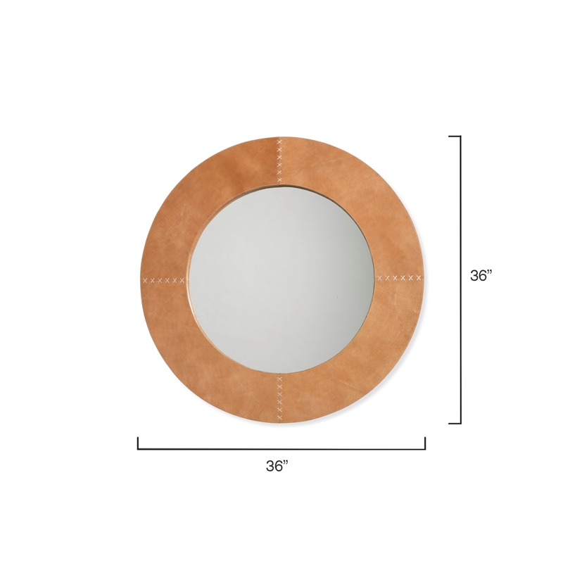J&D Designs Co Round Traditional Leather Cross Stitch Mirror in Orange