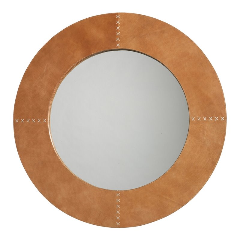 J&D Designs Co Round Traditional Leather Cross Stitch Mirror in Orange