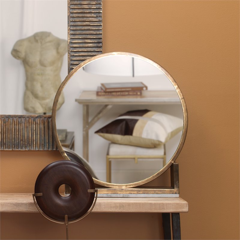 J&D Designs Co Odyssey Contemporary Metal Standing Mirror in Antique Brass