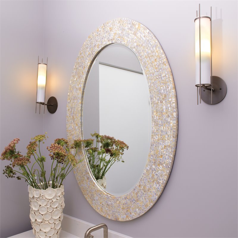 J&D Designs Co Large Oval Coastal Mop & Glass Mirror in White/Mother of Pearl