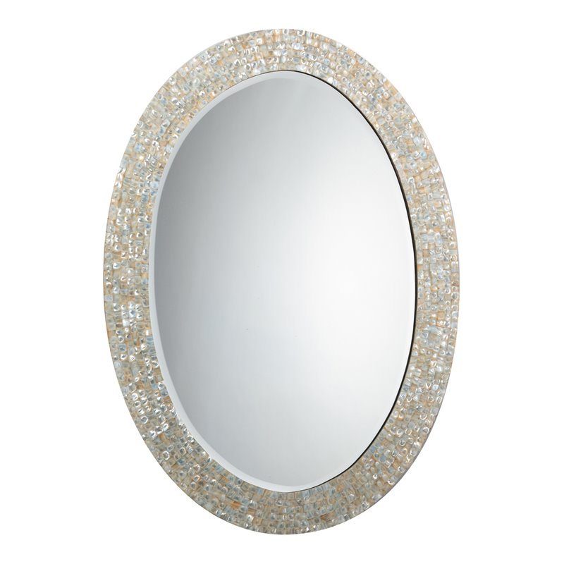 J&D Designs Co Large Oval Coastal Mop & Glass Mirror in White/Mother of Pearl