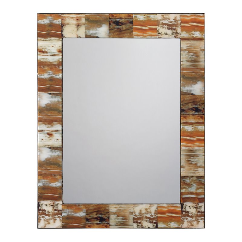 J&D Designs Co Medium Rectangle Modern Faux Horn and Glass Mirror in Natural