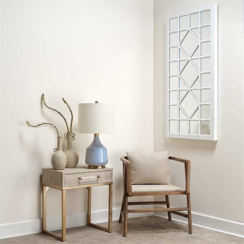 J&D Designs Virginia Rectangle Wood Wall Mirror in Distressed White