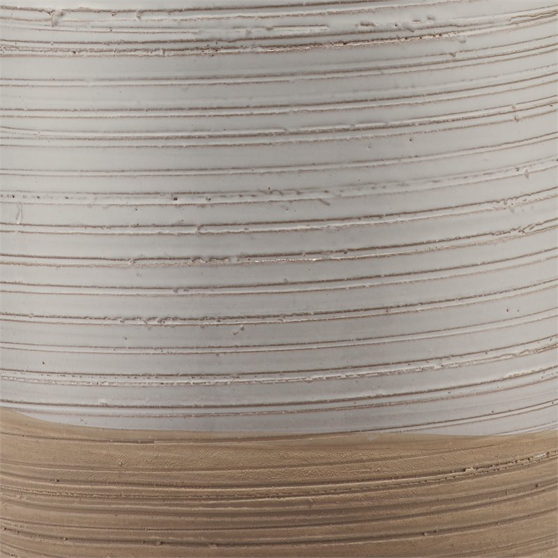 J&D Designs Ashwell Ceramic Table Lamp with Linen Shade in White/Brown