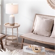 J&D Designs Ashwell Ceramic Table Lamp with Linen Shade in White/Brown