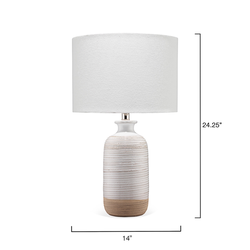 J&D Designs Ashwell Ceramic Table Lamp with Linen Shade in White/Brown