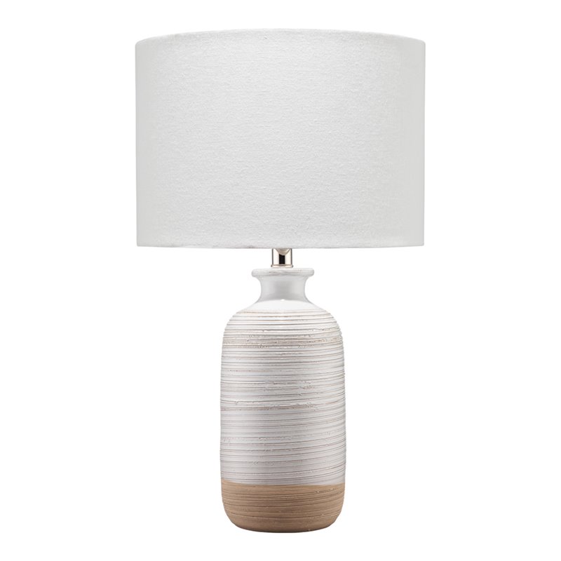 J&D Designs Ashwell Ceramic Table Lamp with Linen Shade in White/Brown