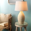 J&D Designs Coastal Fabric Table Lamp with Tapered Shade in White Rope Finish