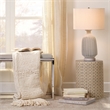 J&D Designs Transitional Glass Table Lamp with Linen Shade in Frosted Gray/Cream
