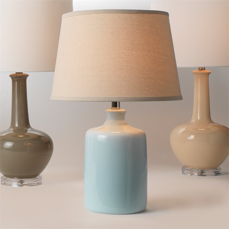 J&D Designs Transitional Glass Jar Table Lamp with Tapered Shade in Light Blue