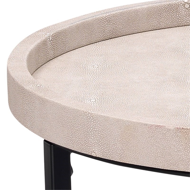 J&D Designs Maddox Faux Leather & Iron Nesting Tables in Cream (Set of 3)