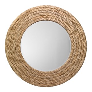 J&D Designs Meadow Coastal Style Seagrass and Fabric Mirror in Brown Finish