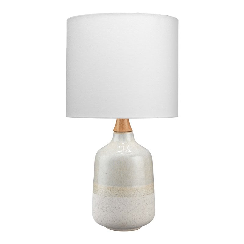 J&D Designs Alice Coastal Ceramic and Rubber Wood Table Lamp in Cream/Light Blue