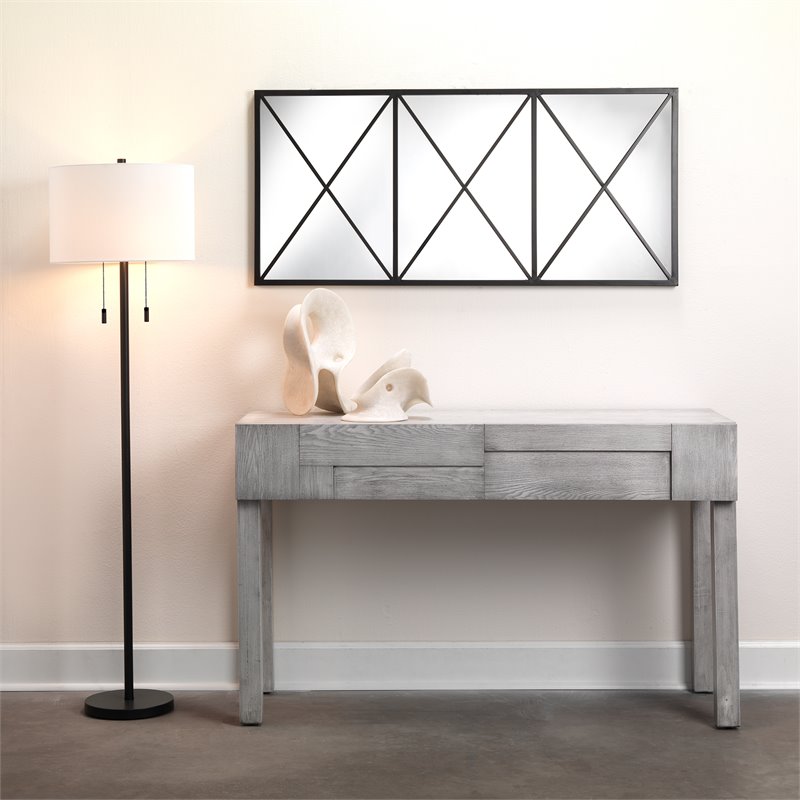 J&D Designs Lincoln Metal Floor Lamp with Classic Drum Shade in Matte Black